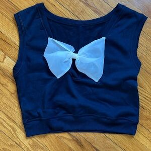 Anthropologie Maeve Navy Blue White Bow shirt XS